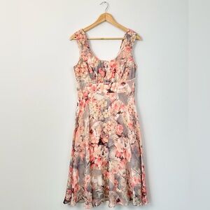 Signature by Ella Floral Pink Gray Fit and Flare Midi Dress